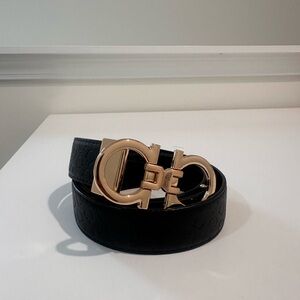 Salvatore Ferragamo Black Belt with Gold Buckle